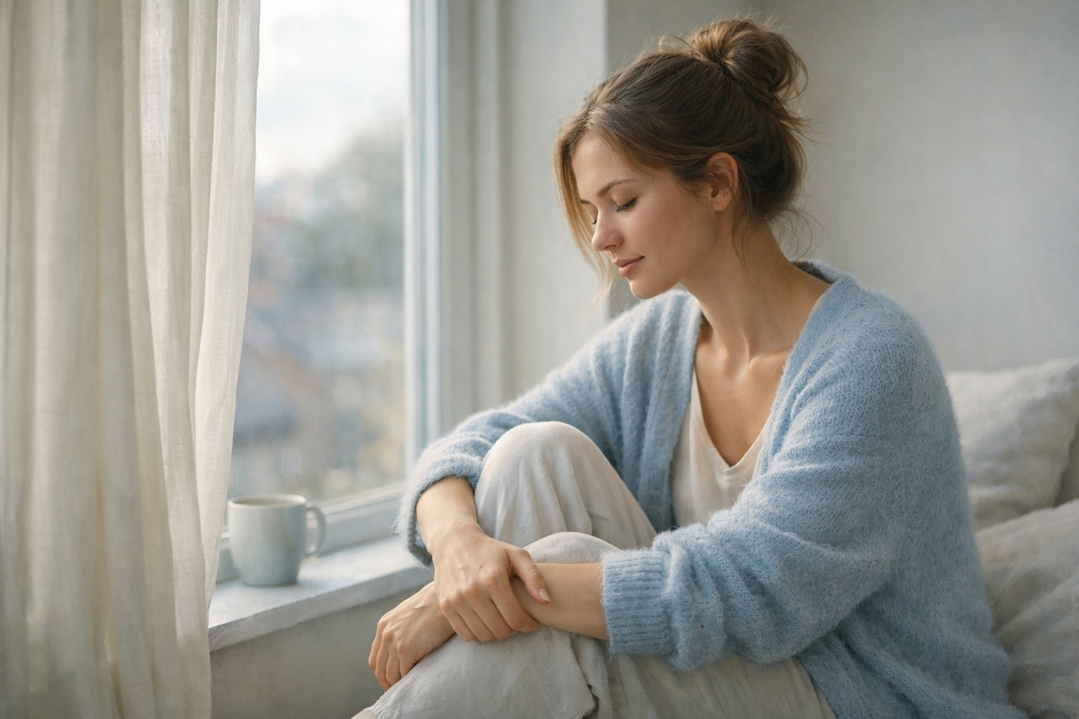 Calm reflective moment of self-understanding