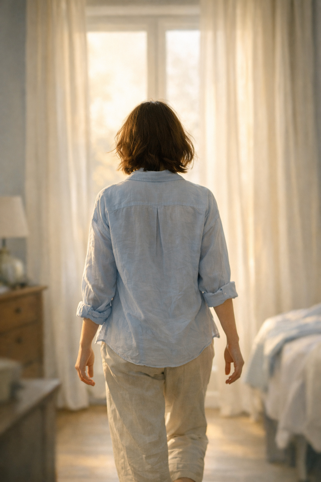 Person stepping into morning light